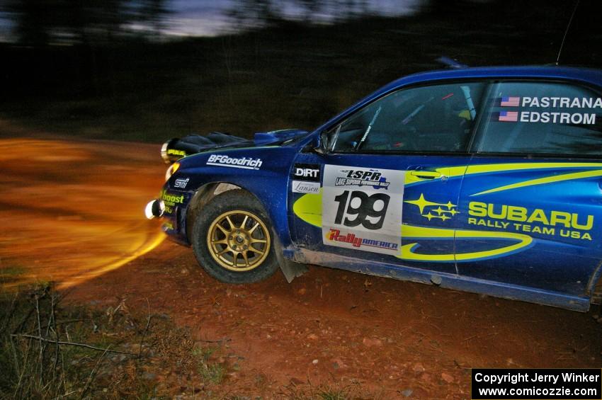 Travis Pastrana / Christian Edstrom Subaru Impreza WRX on the final corner of SS4, Echo Lake 1.