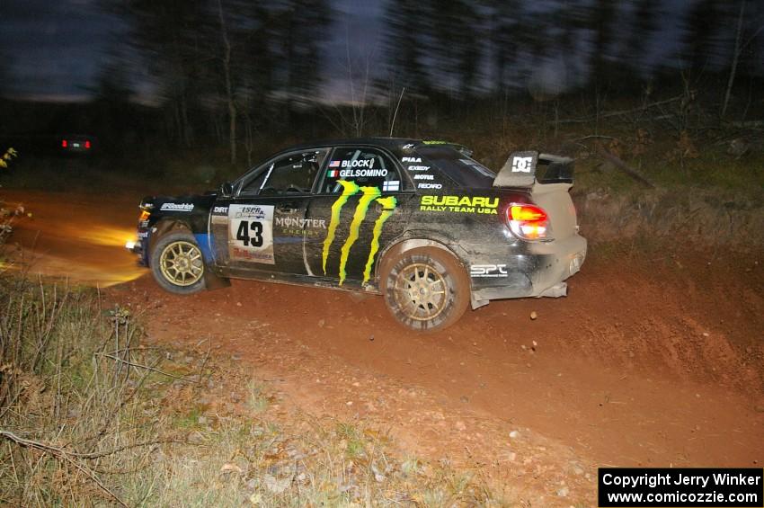 Ken Block / Alex Gelsomino Subaru WRX on the final corner of Echo Lake 1, SS4.