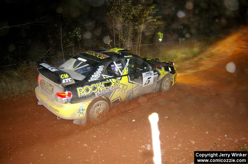 Andy Pinker / Robbie Durant Subaru Impreza WRX blasts through the final corner of SS4, Echo Lake 1.