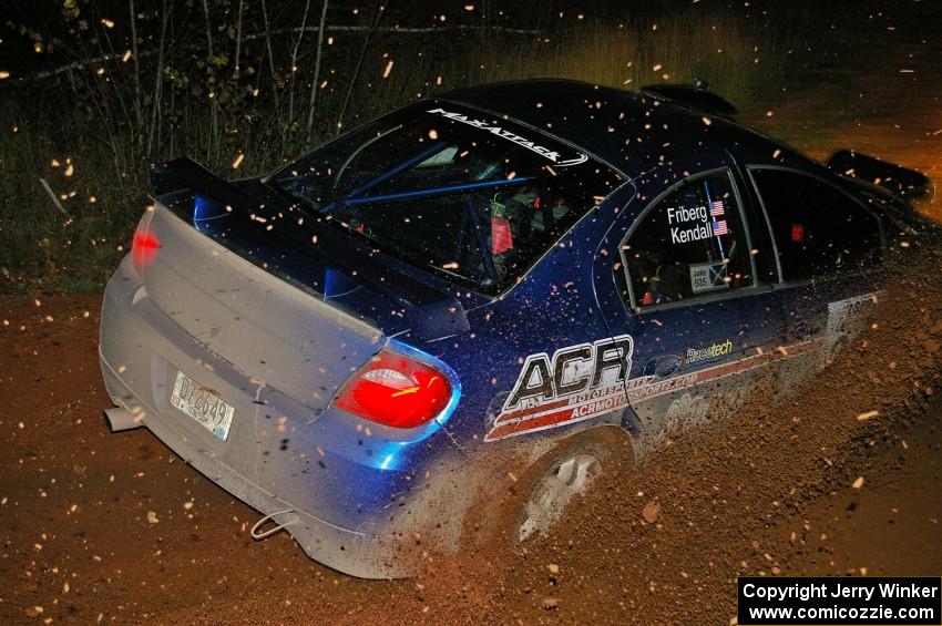 Cary Kendall / Scott Friberg throw lots of gravel into the air at the final corner of Echo Lake 1, SS4, in their Dodge SRT-4.