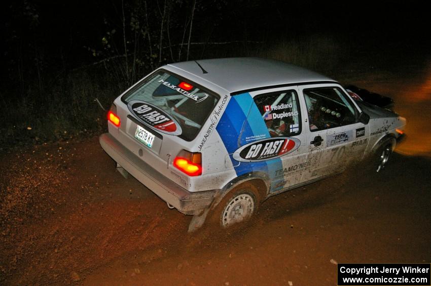 Chris Duplessis / Martin Headland VW GTI through the final corner of Echo Lake 1, SS4.