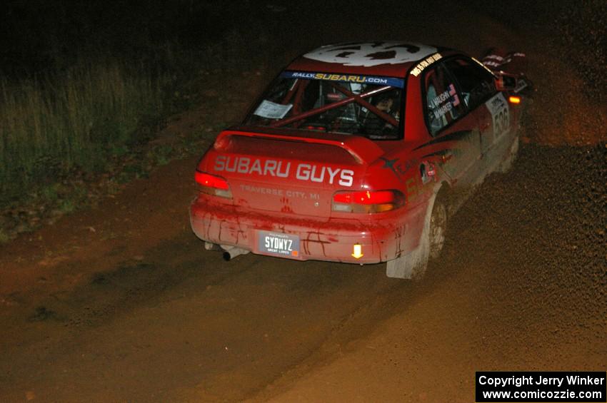 Matt Marker / Justin Haughn Subaru Impreza at the final corner of SS4, Echo Lake 1.