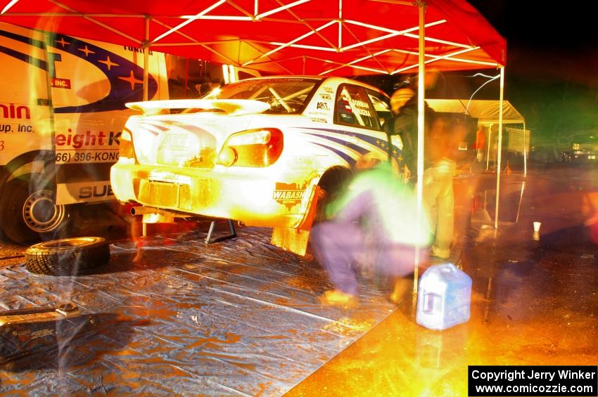 Arkadiusz Gruszka / Grzegorz Dorman Subaru Impreza WRX STi gets serviced at Kenton service #2.