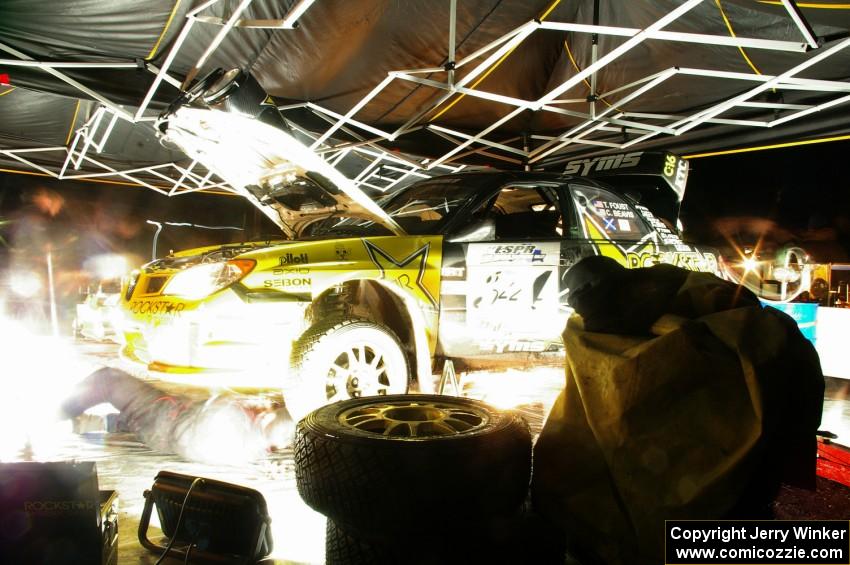 Tanner Foust / Chrissie Beavis Subaru WRX STi gets serviced during Kenton service #3 (2).