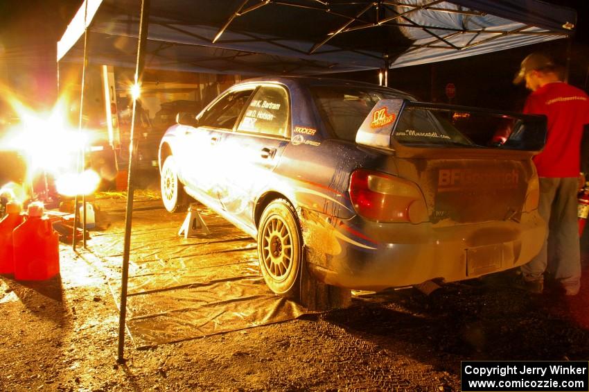 Kenny Bartram / Dennis Hotson Subaru WRX STi gets serviced in Kenton during the second service.