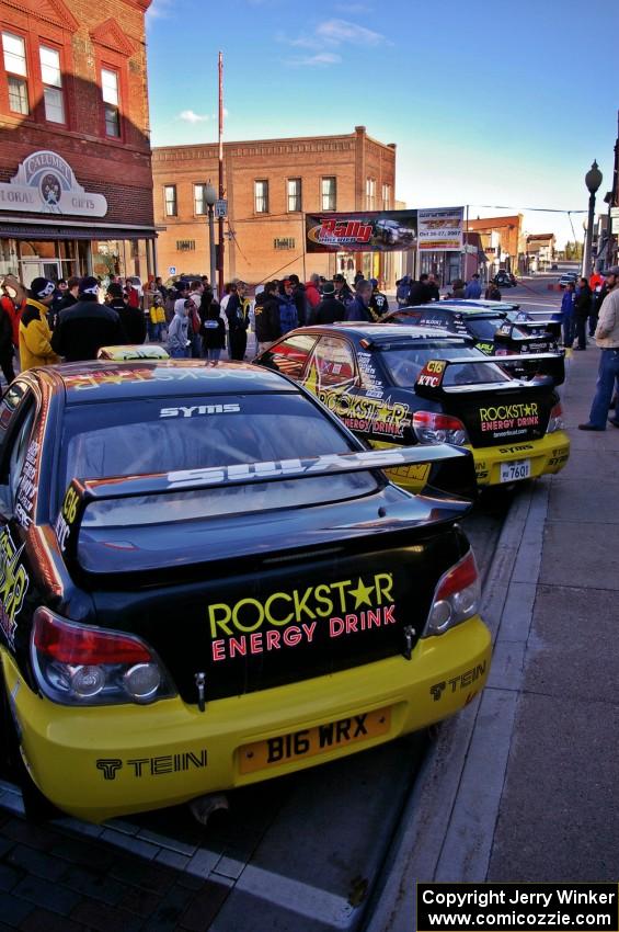 The SYMS / Rockstar Energy Drink Subaru WRX's of Tanner Foust / Chrissie Beavis and Andy Pinker / Robbie Durant.