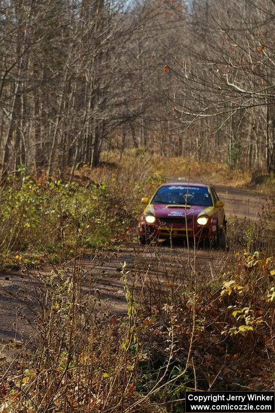 Bryan Pepp / Jerry Stang Subaru WRX at speed on Gratiot Lake 1, SS9.