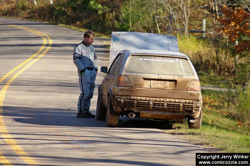 Dave Cizmas / Matt Himes VW GTI ended its run with a loss of oil pressure at the finish of Gratiot Lake 1, SS9.