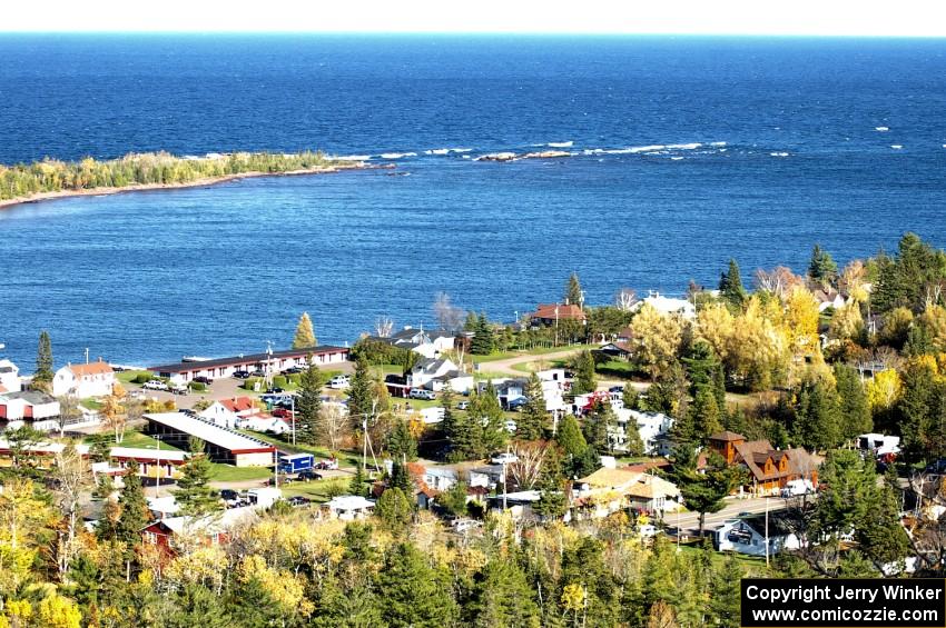 The view of Copper Harbor at the rest stop near the second hairpin to the top (3).
