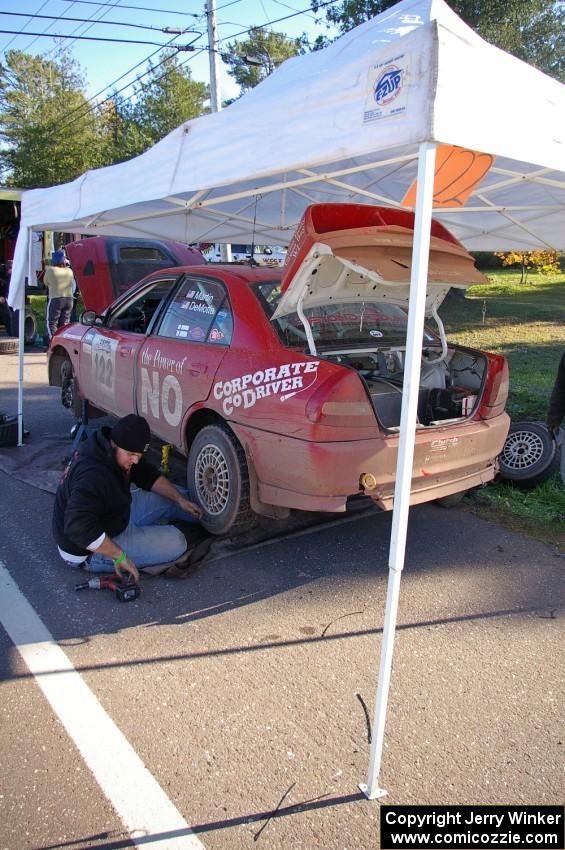 Dennis Martin / Kim DeMotte Mitsubishi Lancer Evo IV gets gets serviced in Copper Harbor.