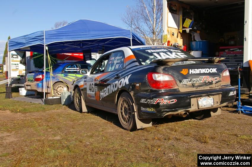 Matthew Johnson / Jeremy Wimpey Subaru WRX and the Heath Nunnemacher / Heidi Nunnemacher Subaru WRX at Copper Harbor service.