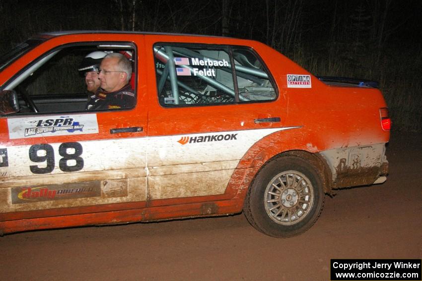 Jeff Feldt takes over the wheel of the Mike Merbach VW Jetta during the transit of Gratiot Lake 2, SS16.