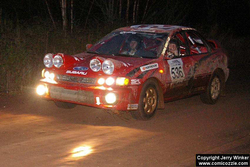 Matt Marker / Justin Haughn in their Subaru Impreza during the transit of Gratiot Lake 2, SS16.