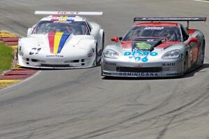 Mike Skeen's Chevy Corvette gets inside of R.J. Lopez's Chevy Corvette at Canada Corner.