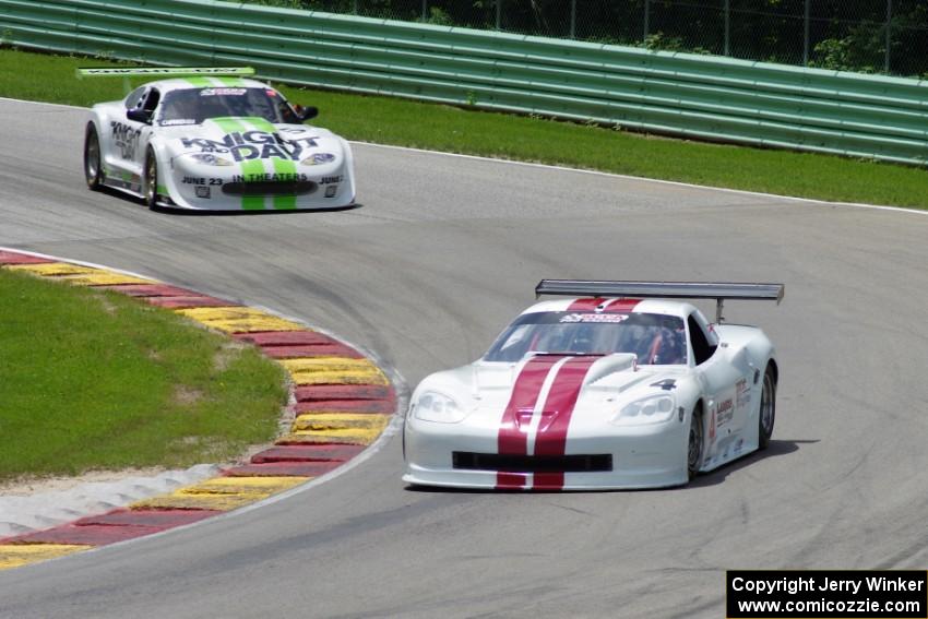 Tony Ave's Chevy Corvette grabbed the lead from Tomy Drissi's Jaguar XKR on lap one.
