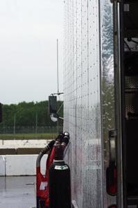 Rain water drizzling down the side of one of the transporters