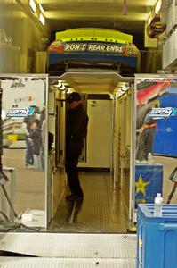 Greg Pursley's Ford Taurus back in the transporter after the race