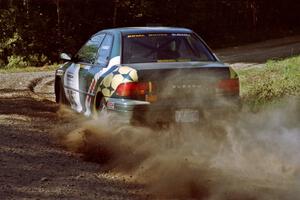 Lee Shadbolt / Paul Eklund Subaru Impreza at the spectator point on SS10 (Kabekona).