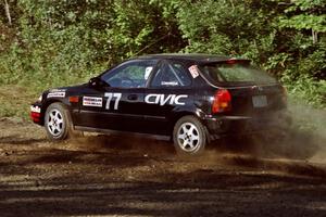 Bryan Hourt / Pete Cardimen Honda Civic at the spectator point on SS10 (Kabekona).