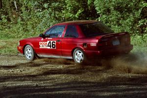 Eric Seppanen / Scott Thompson Nissan Sentra SE-R at the spectator point on SS10 (Kabekona).