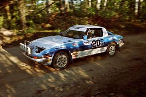 Mike Hurst / Rob Bohn Mazda RX-7 at speed on SS12 (Parkway).