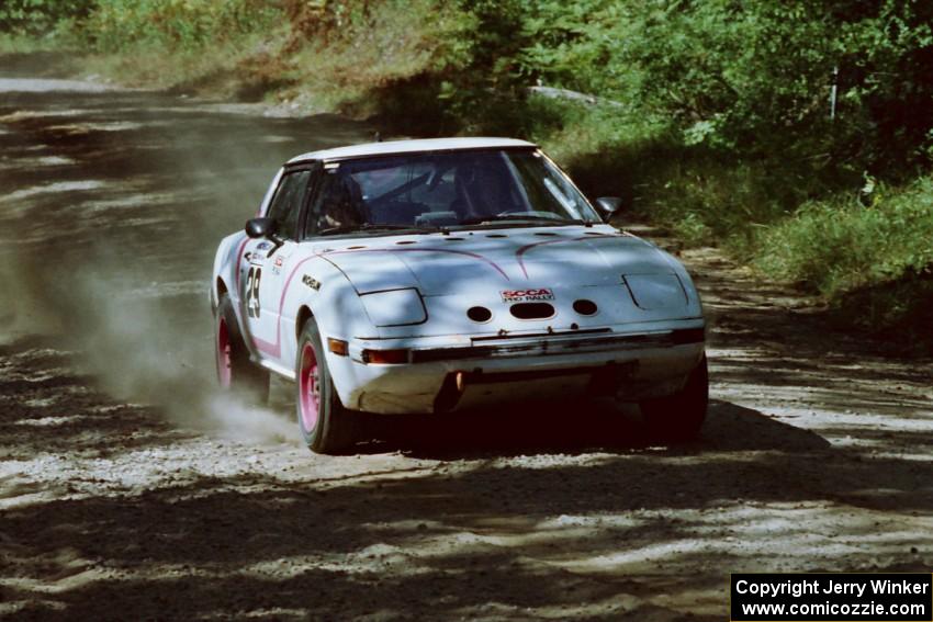 Craig Kazmierczak / Diane Sargent Mazda RX-7 near the start of SS8 (Thorpe Tower).