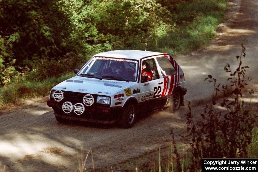 Dave White / Cindy Krolikowski VW GTI at the spectator point on SS10 (Kabekona).