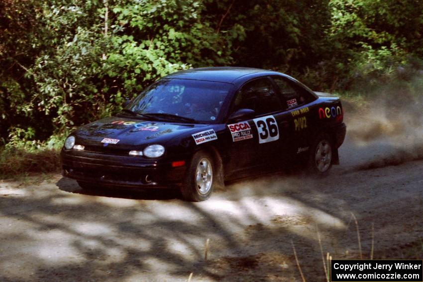 Evan Moen / Ron Moen Dodge Neon ACR at the spectator point on SS10 (Kabekona).