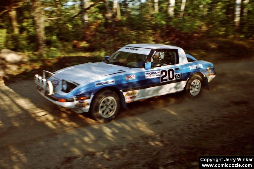 Mike Hurst / Rob Bohn Mazda RX-7 at speed on SS12 (Parkway).