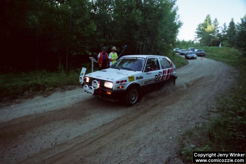 Dave White / Cindy Krolikowski VW GTI launches from the start of SS13 (Thorpe Tower).