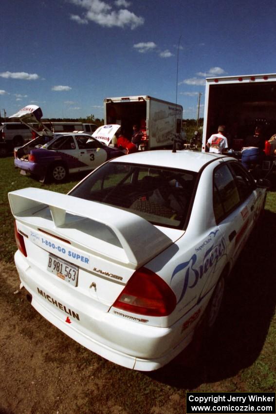 The David Summerbell / Mike Fennell Mitubishi Lancer Evo IV at service.