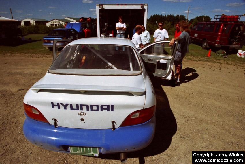 John Buffum / Doug Shepherd Hyundai Elantra gets serviced at the West Forty in Park Rapids on day two.