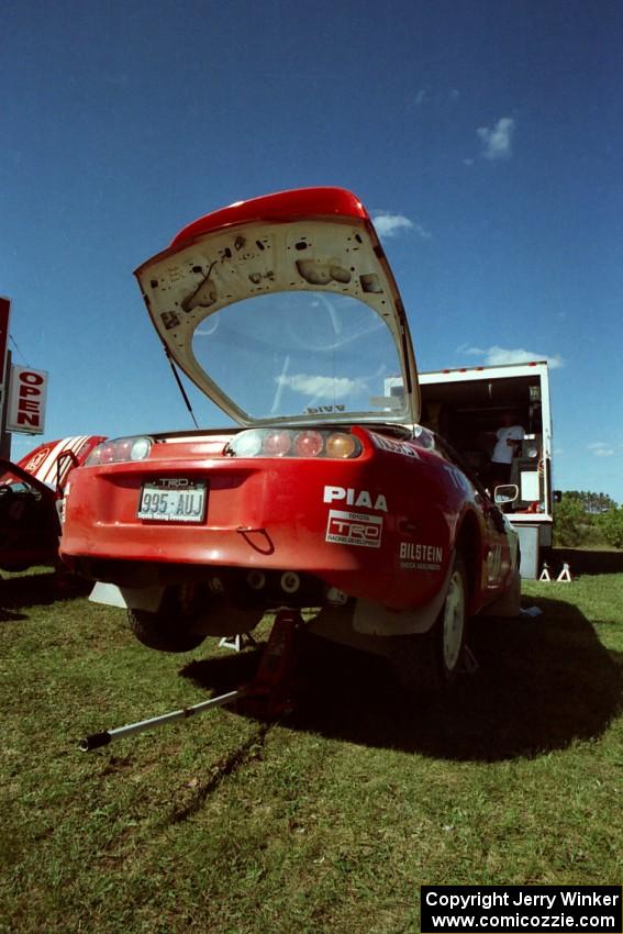 Ralph Kosmides / Joe Noyes Toyota Supra gets serviced at the West Forty in Park Rapids on day two.