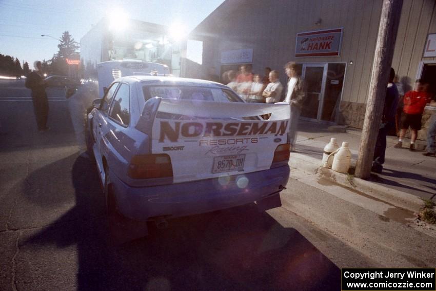 Carl Merrill / Lance Smith Ford Escort Cosworth RS gets serviced in Akeley.