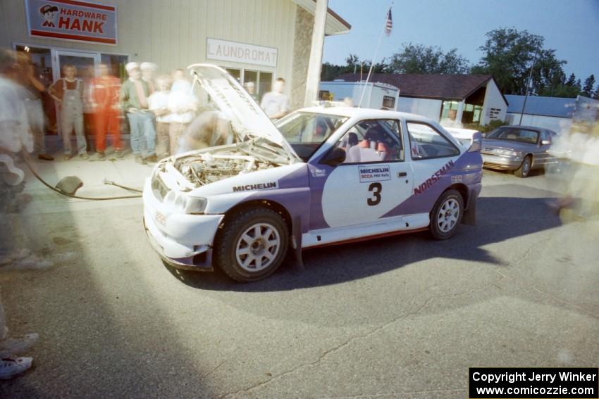 Carl Merrill / Lance Smith Ford Escort Cosworth RS gets serviced in Akeley.
