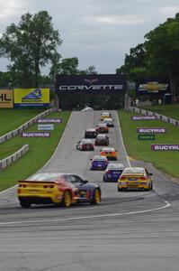 The field heads uphill from turn 5 on the pace lap.