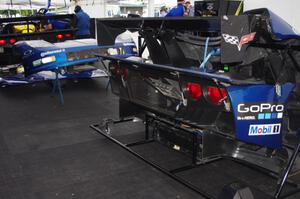 Antonio Garcia / Richard Westbrook Coyote CPM Corvette DP/Chevy in the paddock with bodywork off.