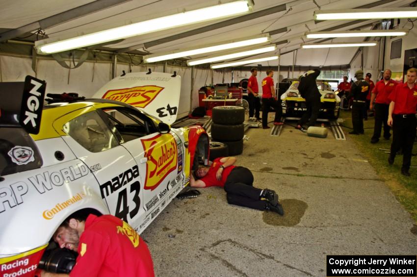 Joe Nonnamaker / Will Nonnamaker (L) and Wayne Nonnamaker / Dane Cameron Mazda RX-8s in the paddock.