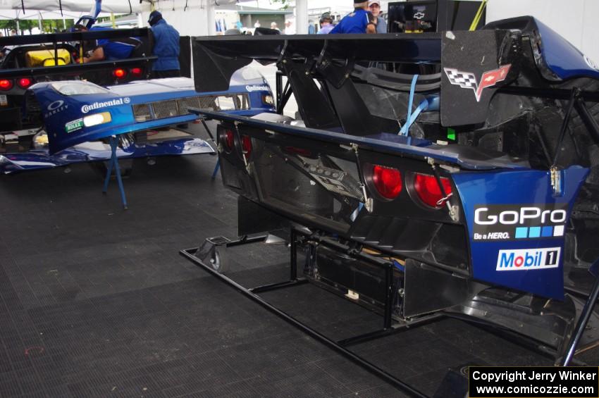 Antonio Garcia / Richard Westbrook Coyote CPM Corvette DP/Chevy in the paddock with bodywork off.