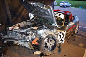 Kevin Kopp's Mazda MX-5 impacted the barrier at turn 12 after losing its brakes