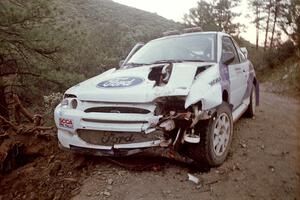 Carl Merrill / Lance Smith Ford Escort Cosworth RS as it rested hours after the events on SS1.