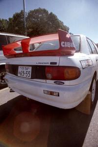 The Tony Takaori / Ken Cassidy Mitsubishi Lancer Evo III before day two stages.