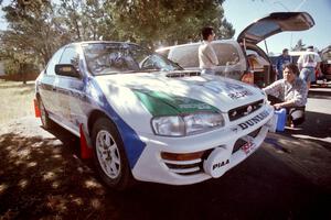 The Group A Subaru Impreza of Hiroyuki Genta / Kazmasa Takata before the start of day two of the rally.