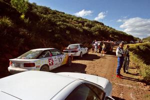 Tony Takaori / Ken Cassidy Mitsubishi Lancer Evo III and Janice Damitio / Amity Trowbridge Toyota Celica All-Trac near the start