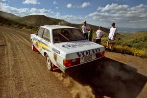 The Bill Malik / Christian Edstrom Volvo 240 blasts away from the start of SS1.