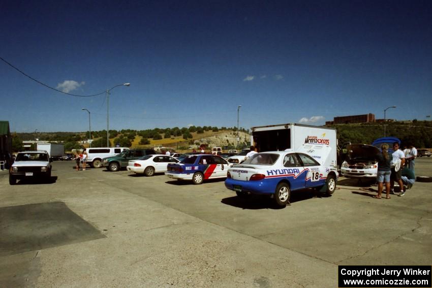 View of the hotel parking lot with the factory Hyundai team in the foreground.