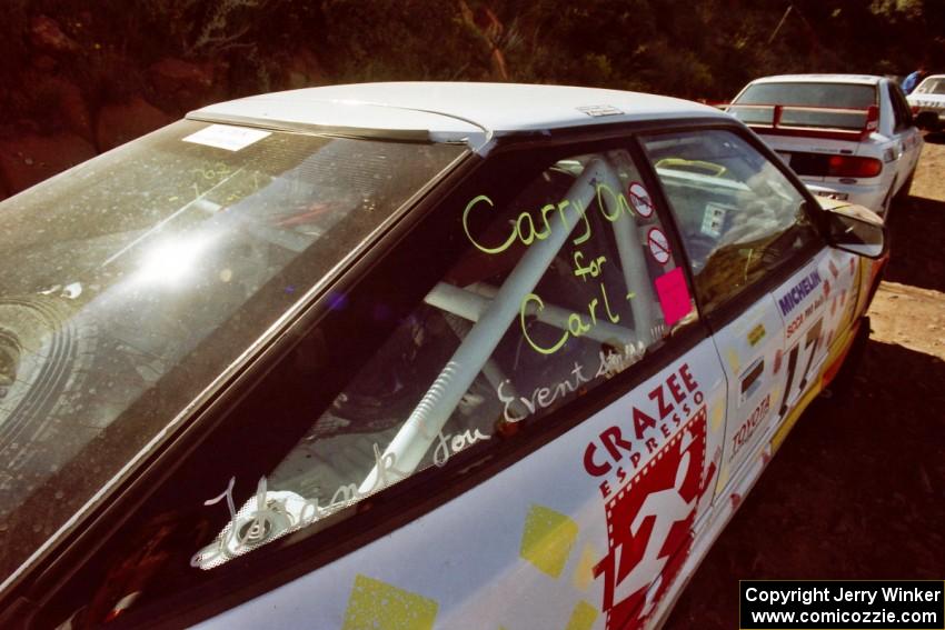 The writing on the back of the Janice Damitio / Amity Trowbridge Toyota Celica All-Trac says it all.