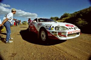 Ralph Kosmides / Joe Noyes blast away from the start of SS1 in their Toyota Supra Turbo.