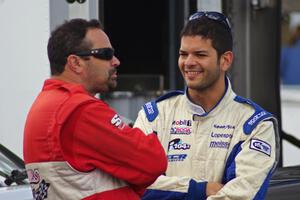 Points leaders Tony Ave and R.J. Lopez chat in the paddock before qualifying