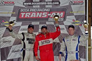 Trans-Am podium L to R): Tomy Drissi, Tony Ave and Simon Gregg
